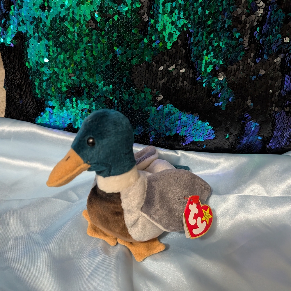 TY Beanie Baby Duck Plush - Green and Brown